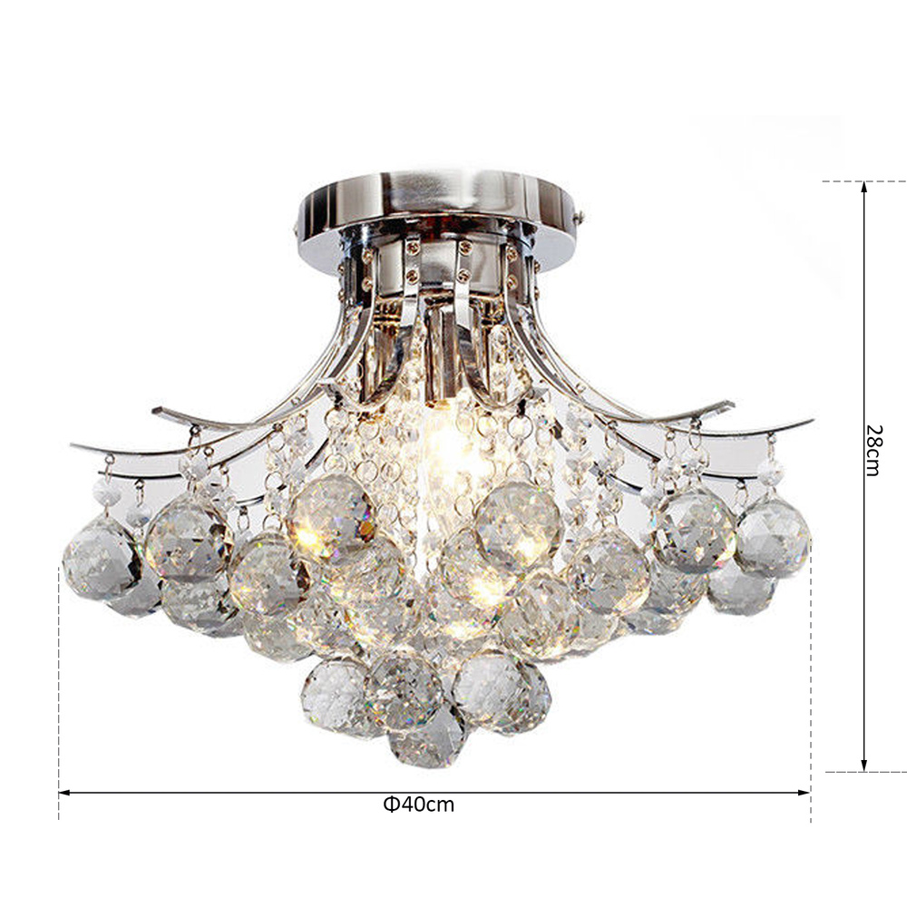 HOMCOM Crystal Chandeliers, 40cm K9 Droplets Ceiling Light with 3 E14 Bulb Base, Pendant Lights for Living Room, Bedroom, Dining Room, Hallway, Kitchen