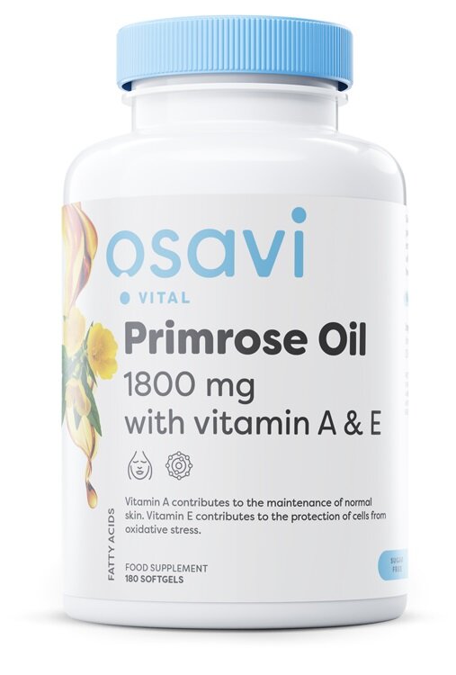 Osavi Primrose Oil with Vitamin A & E 1800mg Evening Supports Skin Health 180 Softgels