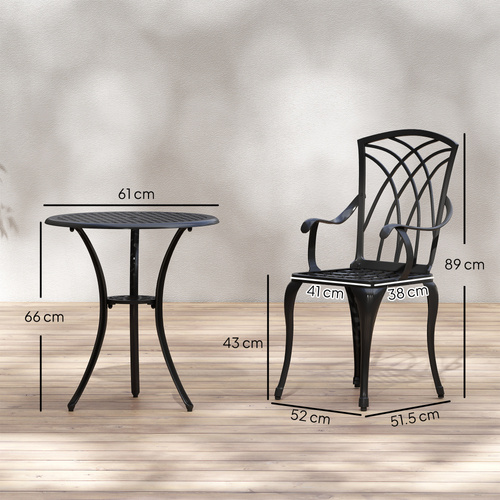 Outsunny 3 Pieces Garden Dining Set for 2, Cast Aluminium Outdoor Dining Set with 2 Armchairs and Round Dining Table with Parasol Hole, Garden Furniture Set, Brown