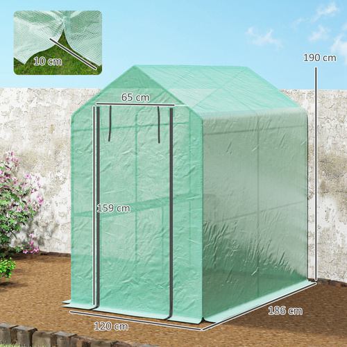 Outsunny 120 x 186cm Walk-In Greenhouse, with Shelves - Green