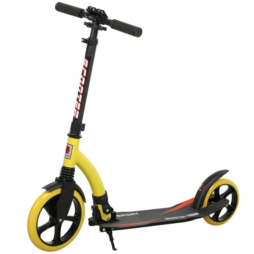 HOMCOM Foldable Kick Scooter with Double Shock Absorption and Big Wheels, Height Adjustable Aluminium Frame Big Wheel Scooter for 14+ Teens Adult - Yellow