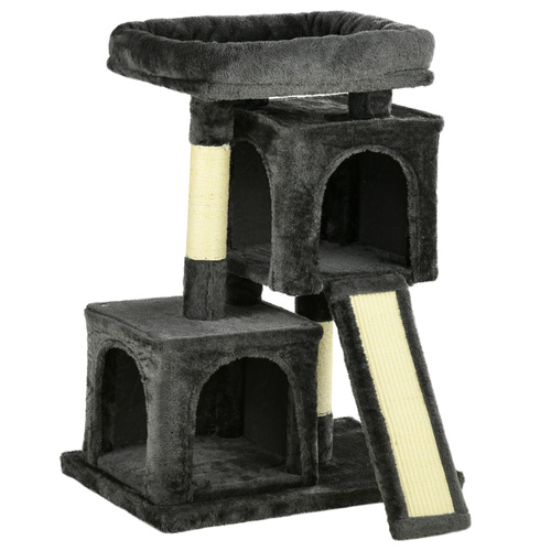 PawHut Cat Tree for Indoor Cats 81cm Cat Scratching Post Scratch Board Kitten Tower Climbing Frame, Black
