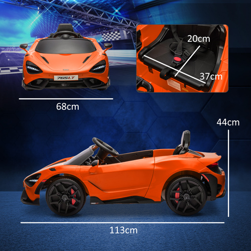 AIYAPLAY McLaren 765LT Licensed 12V Kids Electric Ride on Car with Butterfly Doors, Remote Control, Transport Wheels, Orange