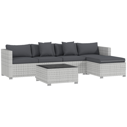 Outsunny 6 Pieces Rattan Corner Sofa Set - Mixed Grey
