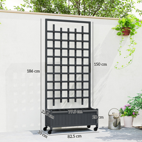 Outsunny Wooden Trellis Planter, Raised Garden Bed with Wheels, to Climb and Grow Vegetables, Herbs and Flowers, Grey