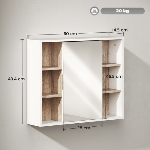 HOMCOM Bathroom Mirror Cabinet, Wall Mounted Storage Cabinet with Open Cupboard and Adjustable Shelf, White
