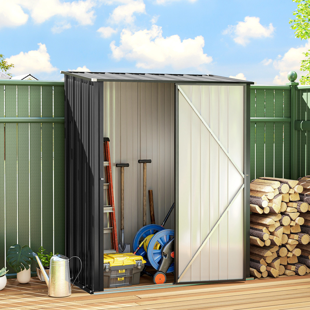 Outsunny 5.3 x 3.1ft Corrugated Steel Garden Shed - Black