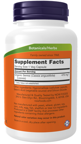 Now Foods Senna Leaves 470mg Regulates Mild Constipation Problems 100 Capsules