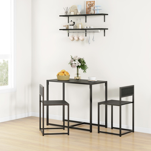HOMCOM Dining Table and Chairs Set 2, Dining Room Sets, Rectangular Space Saving Table and 2 Chairs for Compact Kitchens, Steel Frame, Black