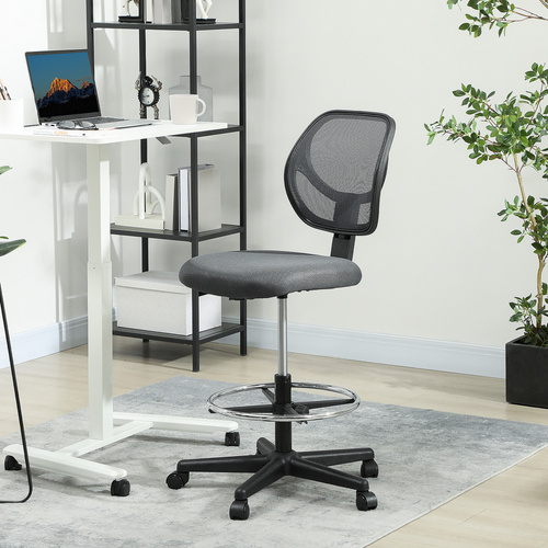 Vinsetto Ergonomic Mesh Standing Desk Chair with Adjustable Footrest Ring and Seat Height Charcoal Grey