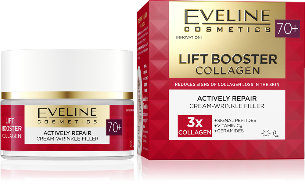 Eveline Lift Booster Collagen Aktywnie Naprawczy Krem-Wypełniacz Zmarszczek 70+ na Dzień i na Noc 50ml