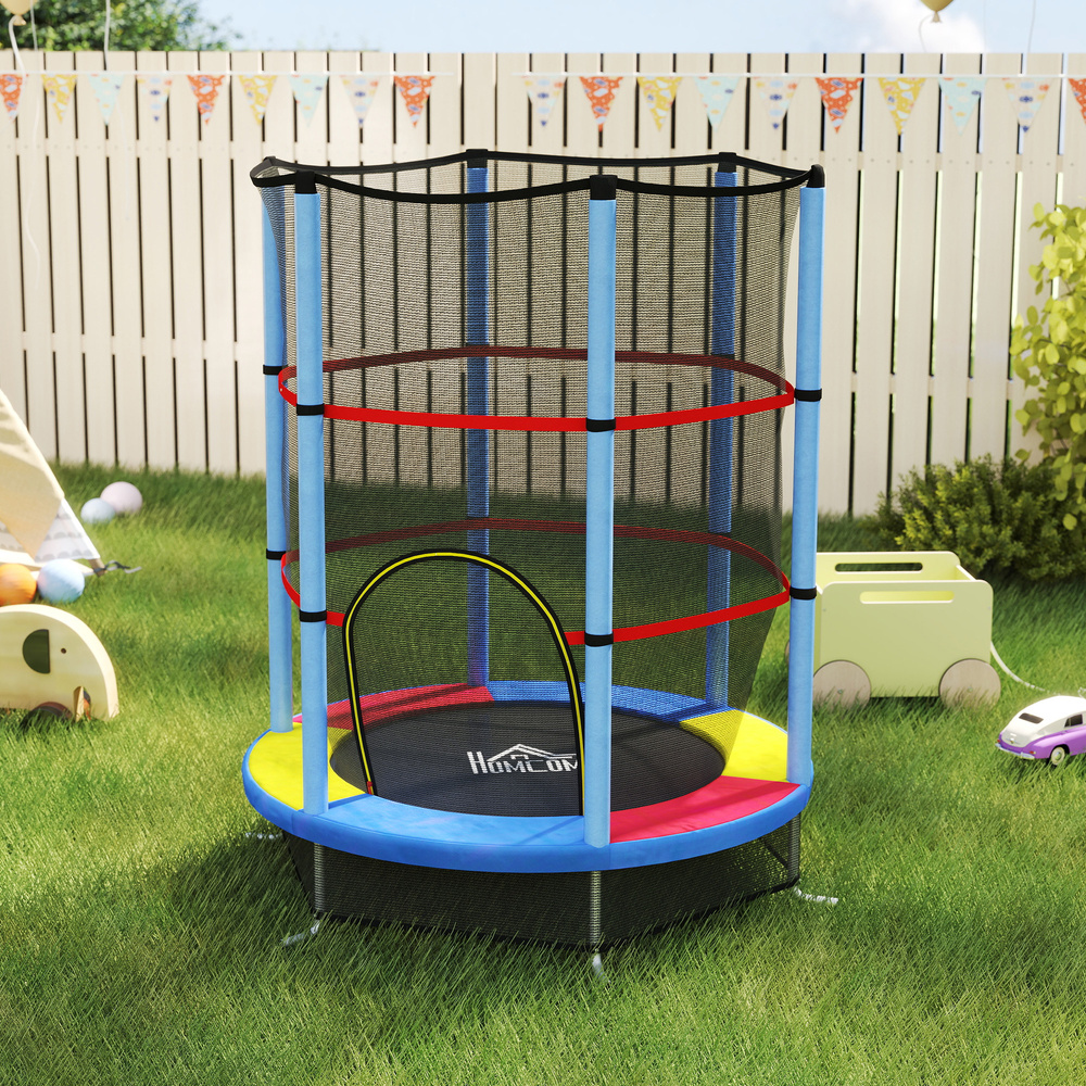 HOMCOM Kids Trampoline, with Enclosure Net, Steel Frame, for Ages 3-6 Years - MultiColoured