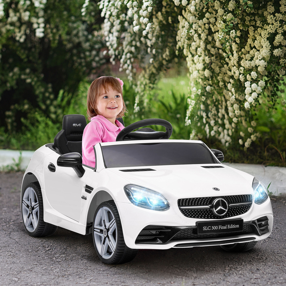 HOMCOM Benz SLC 300 Licensed 12V Kids Electric Ride On, with Music, Remote Control, LED Headlights, Horn, White
