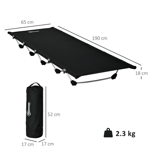 Outsunny Lightweight Camping Bed, Aluminium Portable Camp Cot w/ Strong Support 150kg and Carry Bag for Camping, Black