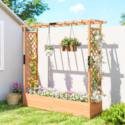 Outsunny Fir Wood 171 x 39 cm Planter and Trellis Garden Bed