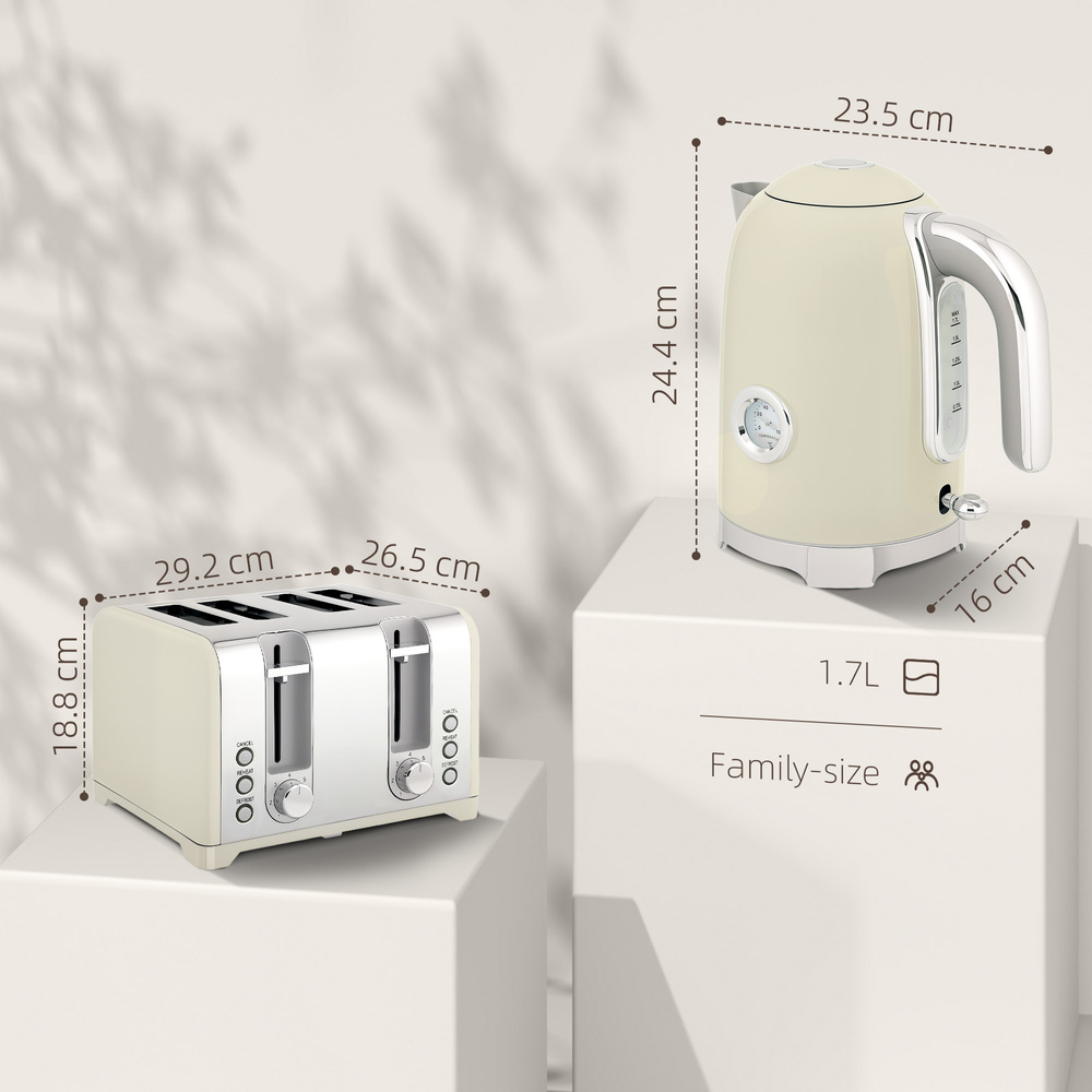 HOMCOM Retro 3000W Kettle and Toaster Set - Grey