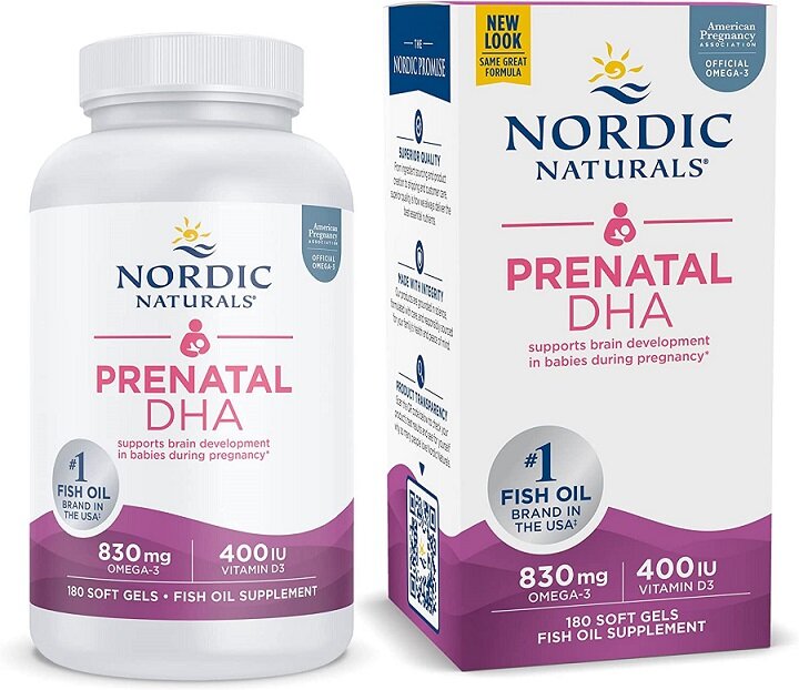 Prenatal DHA, 830mg Omega-3 + 400 IU D3 Unflavored (EAN 768990017483) - 180 softgels