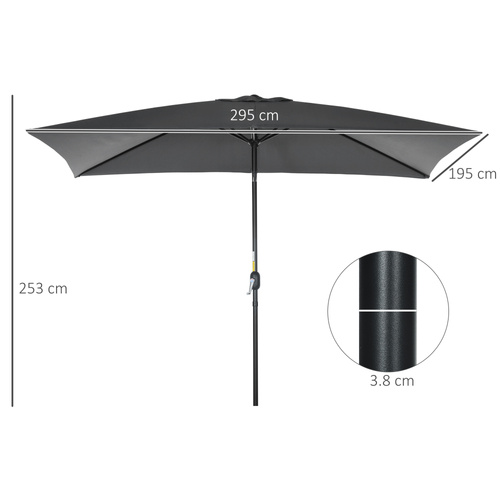 Outsunny 3x2m Patio Parasol Garden Umbrellas Canopy with Aluminium Tilt Crank Rectangular Sun Shade Steel, Black