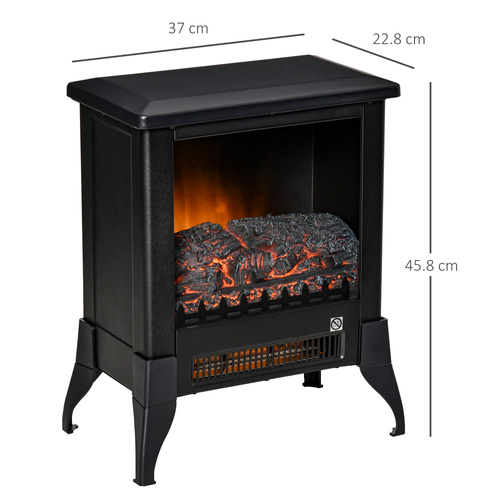 HOMCOM Electric Fireplace Stove, Free Standing Fireplace Heater with Realistic Flame Effect, Dual Power Settings (1800-2000W), Adjustable Temperature and Overheat Protection, Black