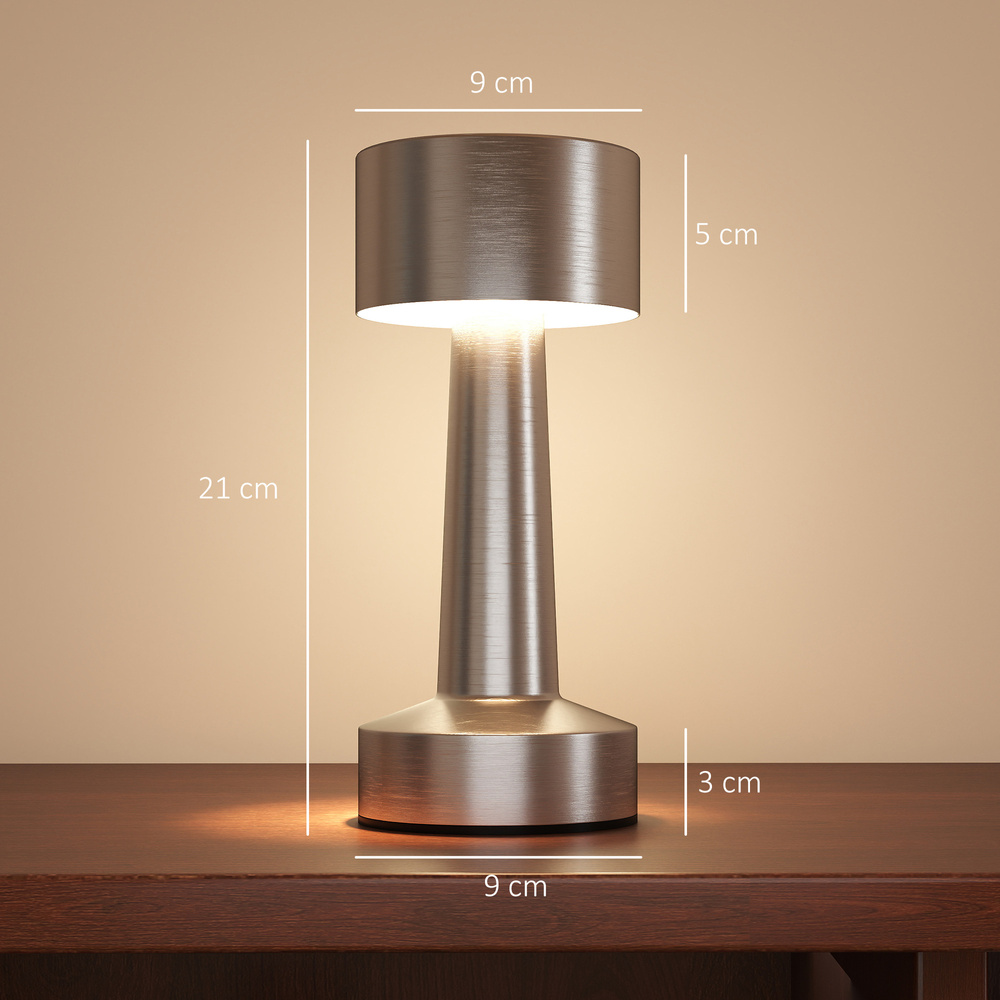 HOMCOM Cordless Table Lamp, Touch LED Desk Lamp with Rechargeable Battery, 3 Colour, for Bedroom Living Room, Silver