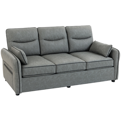 HOMCOM 3 Seater Sofa, Faux Leather Couch - Grey