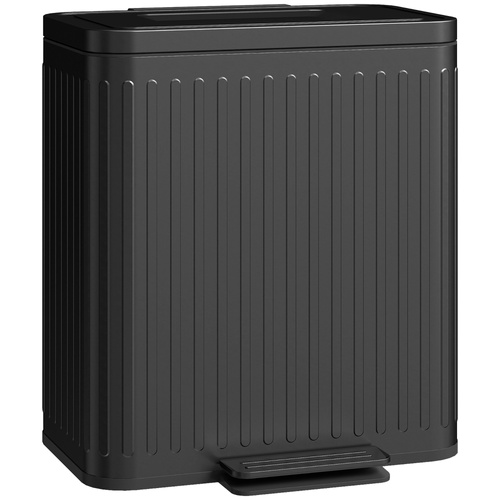 HOMCOM 40L Dual Compartment Rubbish Bin, with Soft-Close Lid - Black