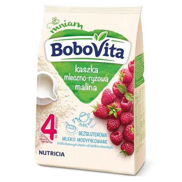 BoboVita Bezglutenowa Kaszka Mleczno Ryżowa o Smaku Maliny po 4 Miesiącu 230g