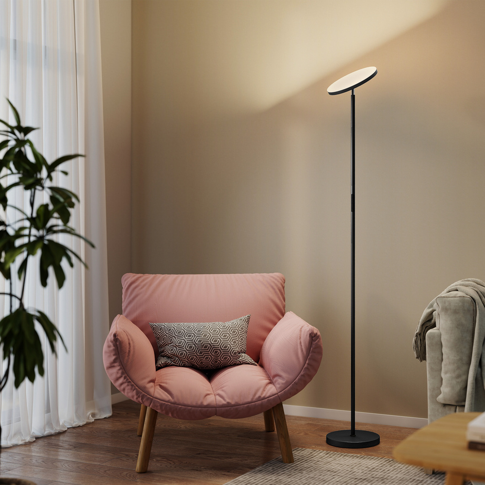 HOMCOM RGB Uplighter Floor Lamp, Tall Dimmable Standing Lamp with Remote & Touch Control, 350° Rotatable Head for Living Room Bedroom, 2700K-6000K Colour Temperatures, Black