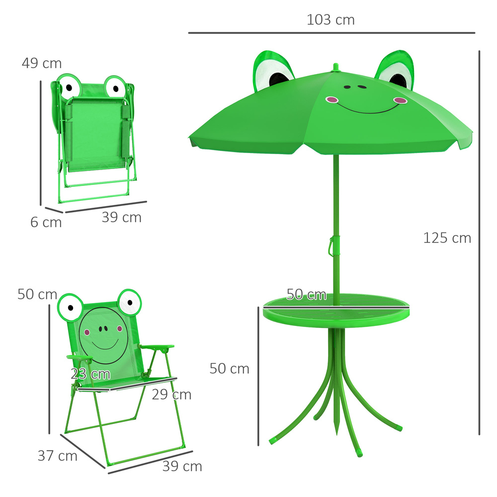 Outsunny Kids Folding Picnic Table Chair Set w/ Parasol, Green