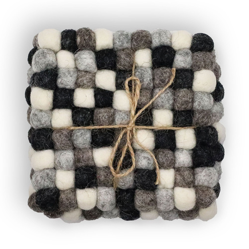 Felt Ball Square Coasters - Multi Grey colour (set of 4)