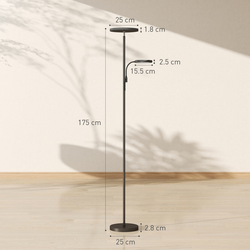 HOMCOM LED Floor Lamp for Living Room, Stepless Dimmable Standing Lamp, Mother and Child Uplighter with Reading Light, 4 Scene Modes, 2700K-6500K Colour Temps, 4 Brightness Levels, Remote Control