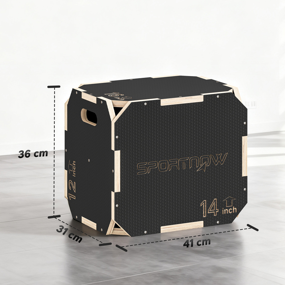 SPORTNOW Non-Slip Plyo Box, Corner-free Wooden Jump Box, 31 x 36 x 41 cm
