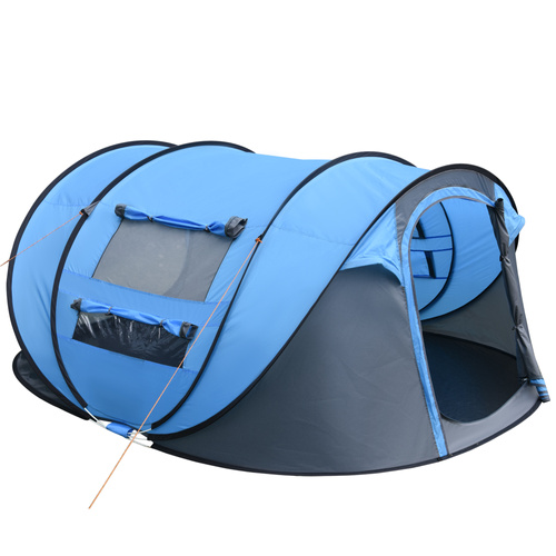 Outsunny 4 Person Pop-up Camping Tent Family Tent with Ground Sheet, 4 Windows and Portable Carry Bag for Beach Outdoor Trip, Sky Blue