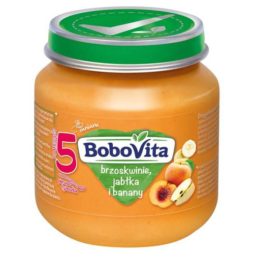 BoboVita Deser Przecier Brzoskwinie Jabłka i Banany dla Niemowląt po 5 Miesiącu 125g