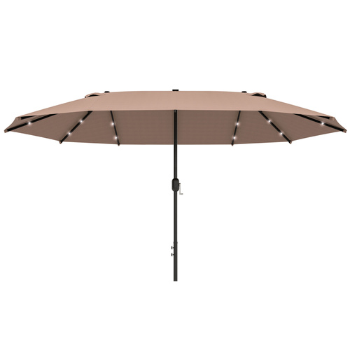 Outsunny Garden Parasol 4.4m Double-Sided Sun Umbrella Patio Parasol LED Solar Lights Khaki