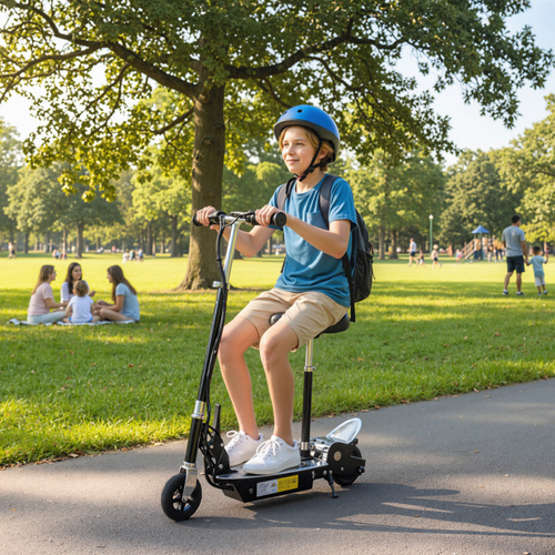 HOMCOM Foldable Powered Scooter with Adjustable Seat, Brake, Black