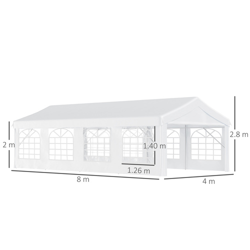 Outsunny 8m x 4m Garden Gazebo Marquee Wedding Shelter Level 4 Wind Protection, White