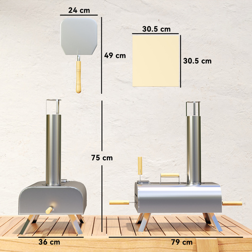 Outsunny Outdoor Pizza Oven, Portable Wood Pellet Pizza Oven with Pizza Stone and Peel, Foldable Legs, Chimney, 12 Inch Wood Fired Pizza Maker for Outdoor Cooking, Stainless Steel