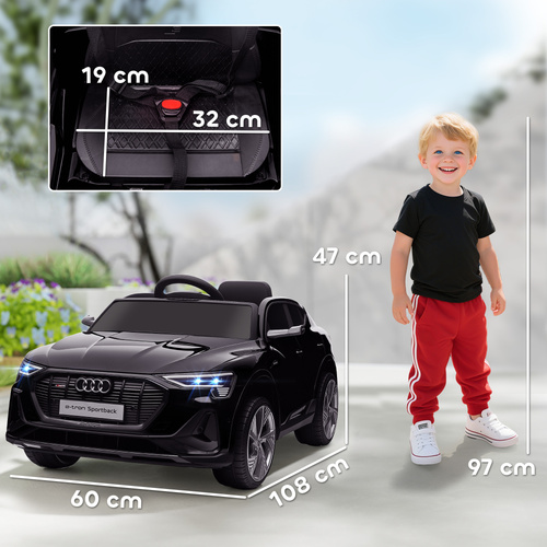 HOMCOM Audi E-tron Licensed 12V Kids Electric Ride on, Electric Car for Kids, with Parental Remote, Music Lights MP3, Suspension Wheels, for 3-5 Years, Black