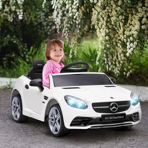 HOMCOM Benz SLC 300  Licensed 12V Kids Electric Ride On, with Music, Remote Control, LED Headlights, Horn, White