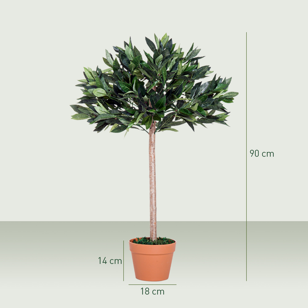 Outsunny 3ft Artificial Laurel Tree Indoor Plant Greenery for Home Office Potted in An Orange Pot