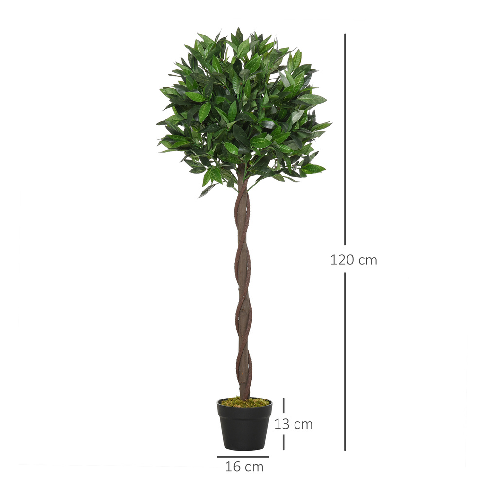 Outsunny Artificial Bay Laurel Topiary Trees w/ Pot Fake, Set Of 2 120cm/4FT Indoor Greenery Plant Home Office Garden Decor Green