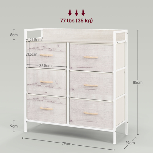 HOMCOM Rustic Chest of Six Fabric Drawers - Natural