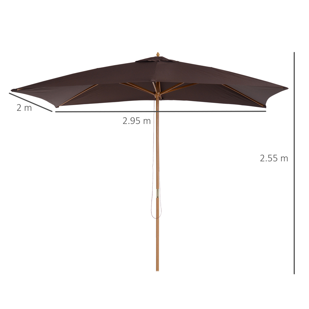 Outsunny 2 x 3m Wooden Garden Parasol Umbrella Outdoor Sun Shade Canopy, Dark Coffee