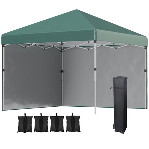 Outsunny 3 x 3 (M) Pop Up Gazebo, UPF 30+ with 2 Sidewalls, Leg Weight Bags and Wheeled Bag, Height Adjustable Party Tent Event Shelter for Garden, Patio, Green