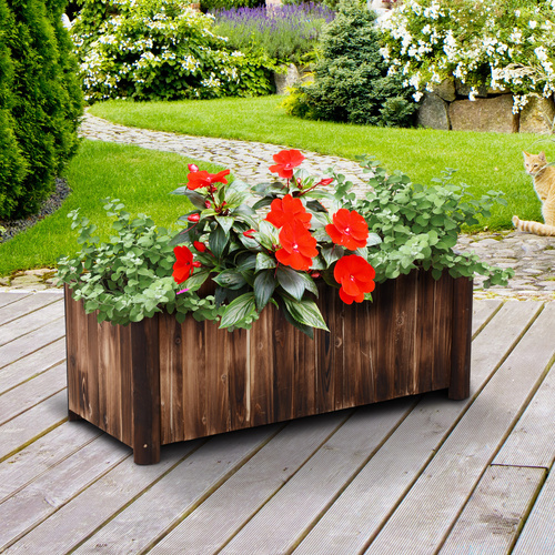 Outsunny Wooden Raised Garden Bed, 120 x 50 x 45cm Elevated Planter Box, Outdoor Flower Bed with Drainage Gaps, Easy Assembly