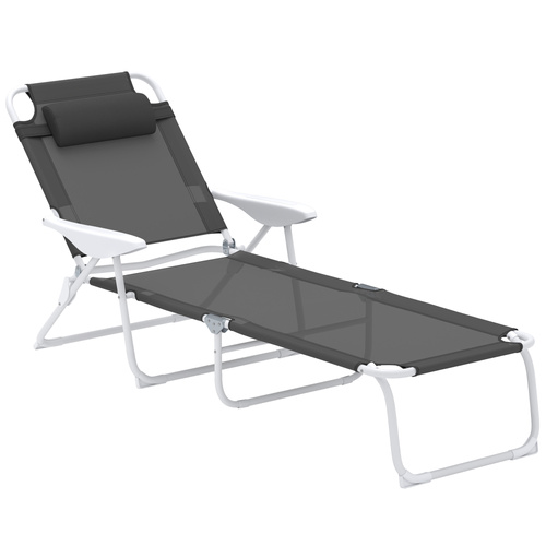 Outsunny Foldable Lounge Chair with 4-Level Adjustable Backrest & Headrest - Charcoal Grey