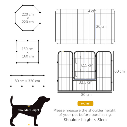 PawHut Steel 8 Panel Dog pen Pet Puppy PlayPen Grey