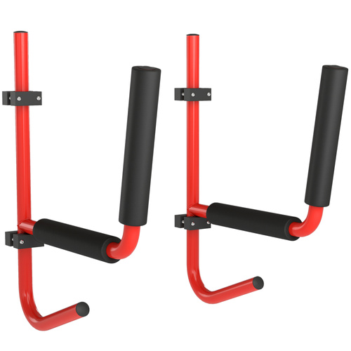 HOMCOM Kayak Canoe Heavy Duty Wall Mounted Storage Holder Rack Heavy Duty Storing Hangers Red