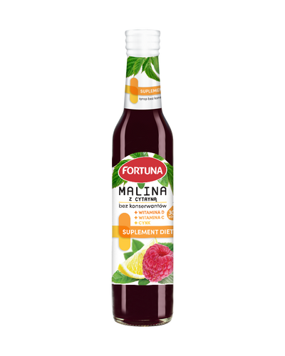 Fortuna Syrop Malinowy z Cytryną bez Konserwantów z Cynkiem Witaminą C i D 250ml